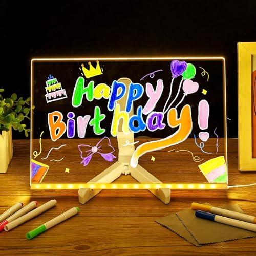 Lavagna a LED con colori, lavagna in acrilico luminoso, lavagna cancellabile a secco con luce, lavagna a LED su cui scrivere, lavagna da disegno a LED per bambini con supporto, 7 pennarelli - 30 x 20