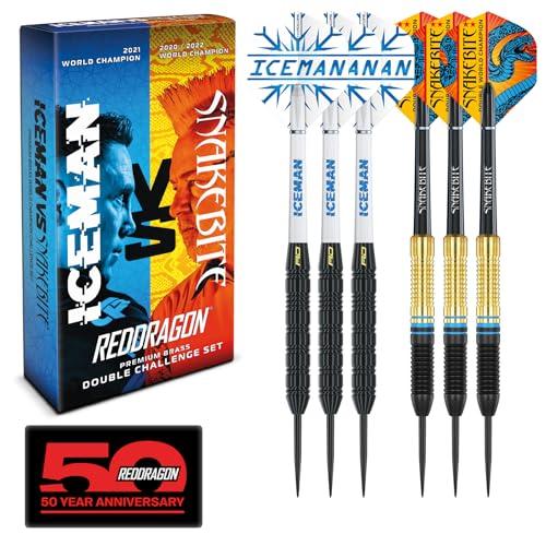 RED DRAGON Peter Wright 'Snakebite' v Gerwyn Price 'Iceman' DWC Steel Tip Set di Freccette in Ottone con Alette e fusti