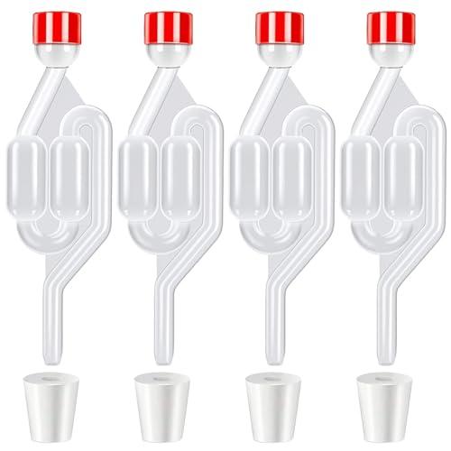 CUIDAKJ 4 Pezzi Gorgogliatore Fermentazione e 4 Tappi in Silicone con Fori (Diametro Foro 8 mm), Bianco Copertura Plastica Fermentazione Tubo Fermentare Bung, Airlock di Fermentazione