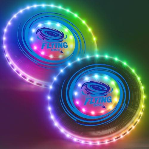 HYES 2 Pack Disco Volante per Bambini, 45 LED, 14 modalità di Illuminazione, Ricaricabile, Leggero, Disco per Interni ed Esterni, Giocattolo Sportivo Regalo per Ragazzi Ragazze