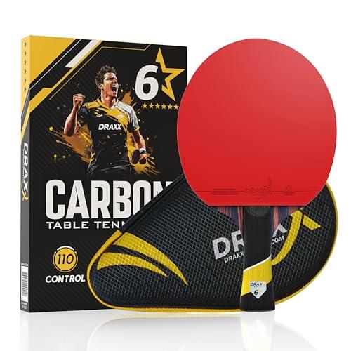 DRAXX Sports Racchetta da Ping Pong | Racchetta Professionale in Carbonio per Controllo, Rotazione e Potenza incomparabili, Spugna da 2 mm e Rivestimento ad Alte (6 Stelle)