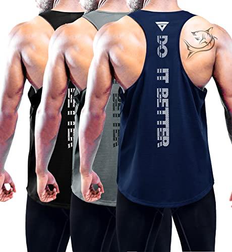 Boyzn Confezione da 3 canottiere da uomo, estive, senza maniche, traspiranti, per palestra, allenamento, palestra, bodybuilding, senza maniche, Confezione da 3 pezzi, nero/grigio scuro/blu marino, M