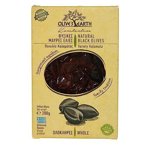 Olive's Earth Olive Greche Nere Kalamata – Confezione 4 x 200g (Totale 800g) – Olive Naturali, Senza Conservanti, Ricche di Antiossidanti e Grassi Sani – Origine Greci