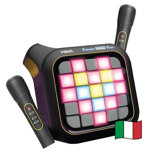 VTech Karaoke Light Party, Microfono per Karaoke con Altoparlante, 2 Microfoni Wireless, Connessione Bluetooth e Magic Voice, Effetti Sonori, 25 Tasti per Pixel Art, Batterie Incluse, 7+ Anni