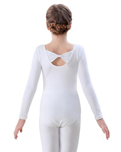 FONLAM Body da Danza Balletto per Bambine Manica Lunga Body Ginnastica Artistica Bambine Cotone (Bianco, 9-10 Anni)