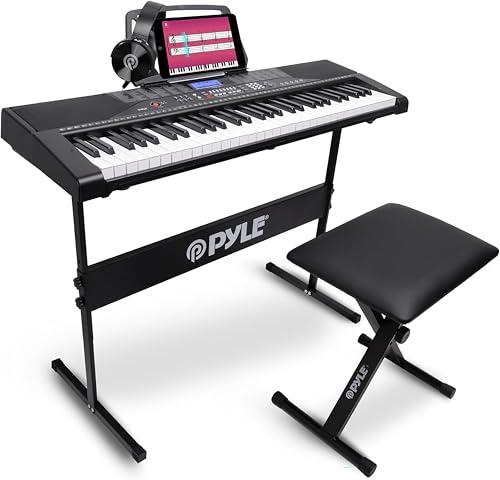 Pyle Tastiera Elettronica Digitale a 61 Tasti con Bluetooth, Toni Selezionabili Preimpostati, Display LCD Digitale, Pianoforte Elettrico Karaoke Portatile, Comprende Supporto, Sgabello
