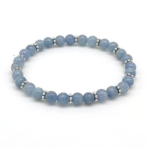 Bracciale Angelite da 6 mm Donna con Separatori, Elastico 19 cm, Fatto a Mano, Pietre Dure Naturali