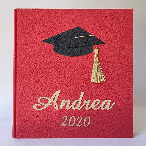 Album fotografico LAUREA in moon rock ROSSO con tocco, nome e DATA in tela ORO intagliati e personalizzabili regalo diploma laurea specialistica università graduation day