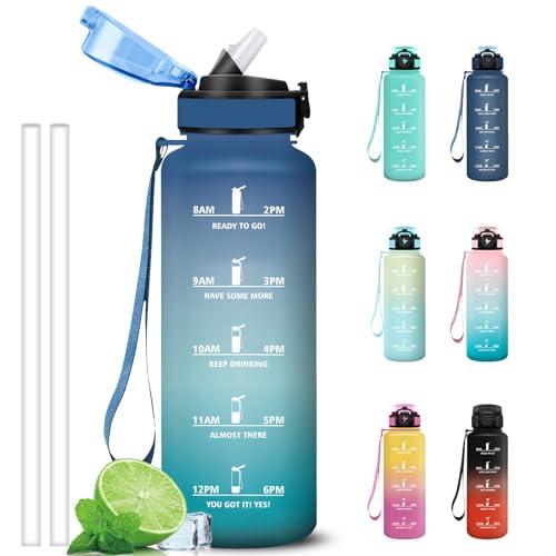Grsta Borraccia 1,5 litri, Borraccia Palestra con Cannuccia, Borracce Graduata, Facile da Pulire, Bottiglia con Indicatore del Tempo Motivazionale per Sport, Outdoor, Trekking