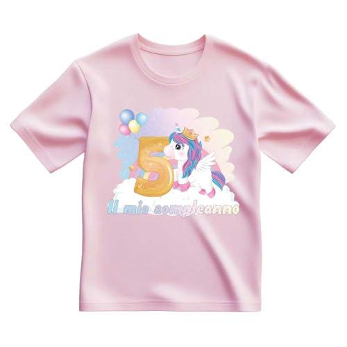 T-shirt in cotone adatto al compleanno 5 anni con tema unicorno (Rosa, 5/6 anni)