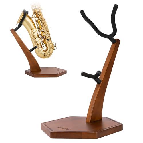 STRICH Espositore per sassofono contralto, tenore, fatto a mano, in legno massello, colore noce, base pesante (FH-4, Sax)