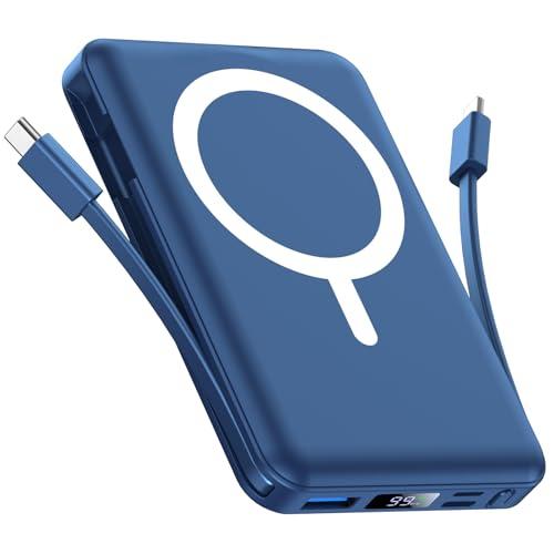 Vexnara per Magsafe Powerbank 10000mAh, Caricatore Portatile Magnetico Wireless 20W, Ricarica Rapida con Display LED e cavo di ricarica USB-Cper iPhone 17/16/15/14/13/12 Pro/Pro Max/Plus(Blu)