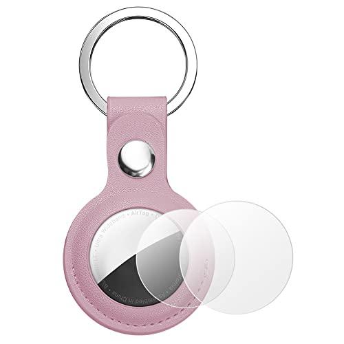 AXFEE Portachiavi AirTag, Portachiavi in Pelle, Localizzatore di Chiavi AirTag Portatile per Zaini e Animali Domestici, Supporto per Cover Protettiva per Tracker per AirTag, Forte il Segnale GPS-Rosa