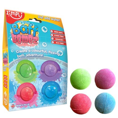 ZIMPLI - 4 x Bombe da Bagno, Set Regalo Fizzers da Bagno per Bambini, Idratante & Biologico per Pelli Secche, Regalo di Compleanno per Ragazzi e Ragazze, Gioco da Bagno da Paghetta