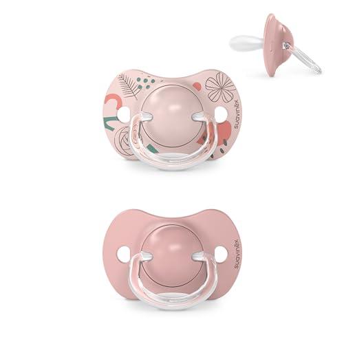 Suavinex Confezione 2 Ciucci con Tettina in Silicone Simmetrica SX Pro, per Bambini 6-18 Mesi, Ciuccio Neonato, con Tettina Piatta e Flessibile, Walk in the Park Rosa