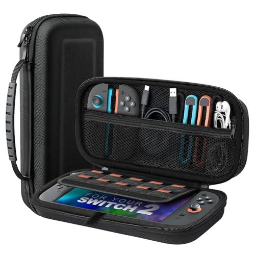 TiMOVO Custodia per Nintendo Switch 2 2025, Cover Custodia da Viaggio Portatile Rigida Protettiva di Grande Capacità per Switch 2 Console e Accessori,con 10 Slot per Schede di Gioco e Tasche, Nero