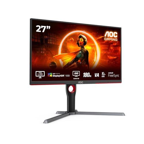 AOC Gaming Q27G3XMN - QHD Monitor da 27 pollici, 180 Hz, FreeSync Prem. Pro., HDR1000 (2560x1440, 1 ms GtG, HDMI, Display Port) nero-rosso