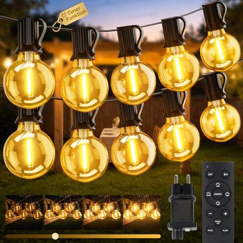 Catena Luminosa Esterno 30M, Impermeabile Luci da Esterno Giardino, LED Lampadine da Esterno Giardino Dimmerabile con Telecomando, Filo Luci da Esterno per Festival Decorative, Matrimoni, Terrazze