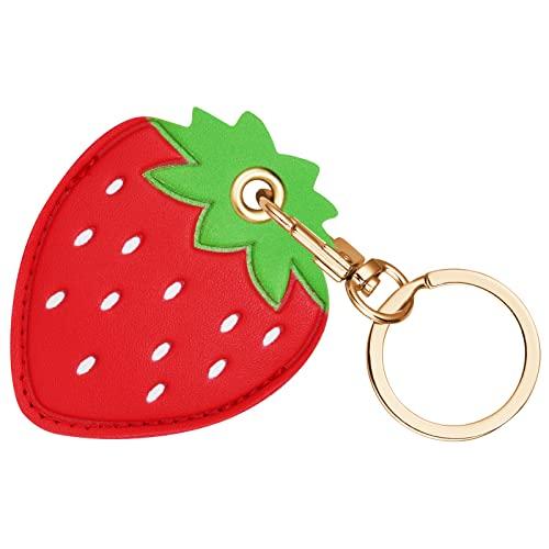 AXFEE Airtags Portachiavi in PU Pelle, Porta Air Tag per GSP Apple, Airtag Cover per Chiavi Zaini e Animale, Portatile, Anti-graffio, Mantiene un Segnale Forte- Ape/Fragola/Limone/Orso ecc.