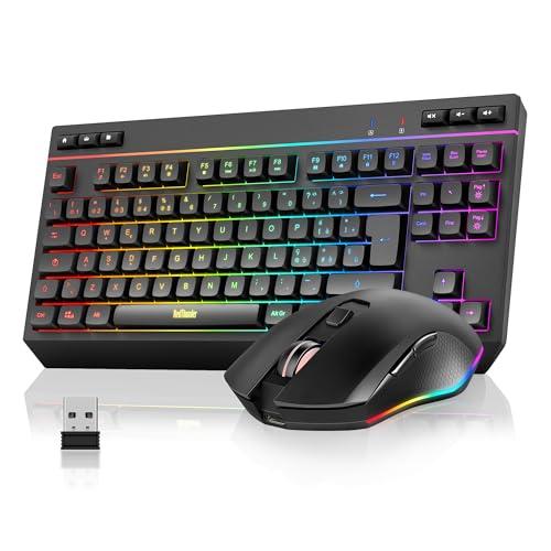 RedThunder K20 TKL Tastiera Wireless Gaming,Batteria Ricaricabile con Retroilluminazione RGB Regolabile,QWERTY Layout IT compatto con 6 tasti multimediali dedicati,USB Tastiera per PC/Laptop(Nero)