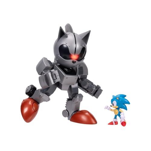 Sonic The Hedgehog – Set Gigante Mecha Sonic da 20,3 cm, Alta Articolazione con Luci Integrate e Figura di Sonic Inclusa, Gioco Ufficiale Jakks Pacific – Regalo Perfetto per Ragazzi