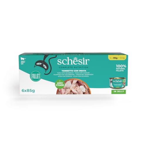 Schesir, Tonno con Orata in Gelatina, Cibo Umido Completo per Gatti, Con Vitamine Aggiunte, 100% Naturale, 6 lattine da 85g