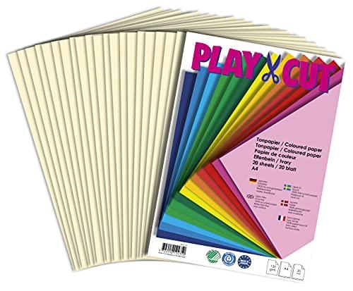 PLAY-CUT Carta colorata A4 avorio (130 g/m2), 20 fogli di carta DIN A4, per lavori di fai da te, set di carta spessa e stampabile, formato A4, carta da disegno di alta qualità e Craft Paper