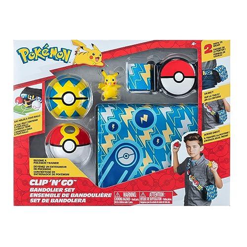 Pokémon- Clip 'N' Go Bandolier Set-Include 2 Pollici Pikachu Battle Figure con Quick Repeat Ball Accessori, PKW3156