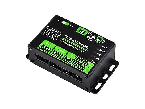 Waveshare USB To UART/I2C/SPI/JTAG Converter Supports Multiple Interfaces, Compatible with 3.3V and 5V Multiple Protection Circuits Aluminum Alloy Case Wall-Mount and Rail-Mount Support