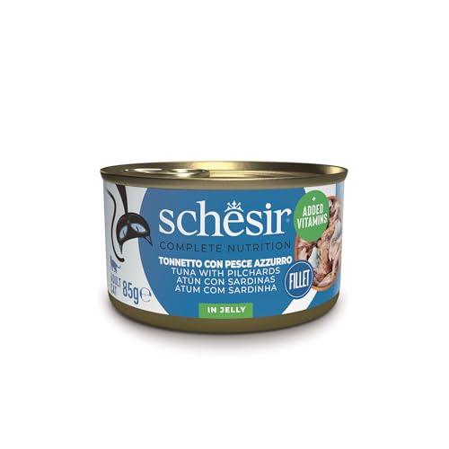 Schesir, Tonnetto con Pesce Azzurro in Gelatina, Alimento Umido Completo per Gatti, in Lattina, Ingredienti 100% Naturali, Cruelty Free, 12 x 85g