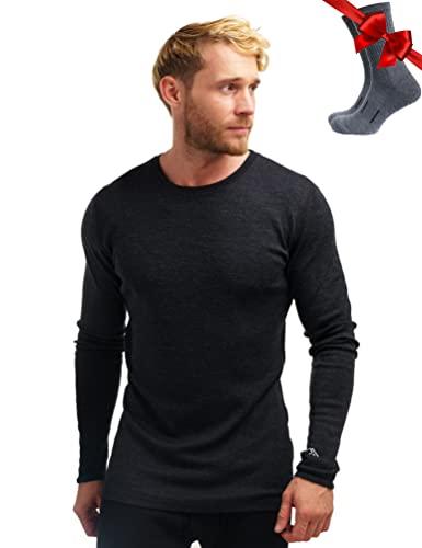 Merino.tech Maglia Termica Lana Merino Uomo - 100% Intimo Termico Lana Merino Uomo Leggero, Medio, Pesante con Calzini (Medium, Charcoal Gray 250)