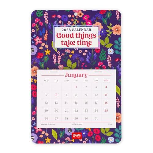 Legami - Calendario da Muro 13 Mesi, Flowers, Calendario da Parete, da Gennaio 2026 a Gennaio 2027, Lingua Inglese, Supporto in Cartoncino Rigido, 13 Fogli staccabili da 100 g/m2 (uno per mese)