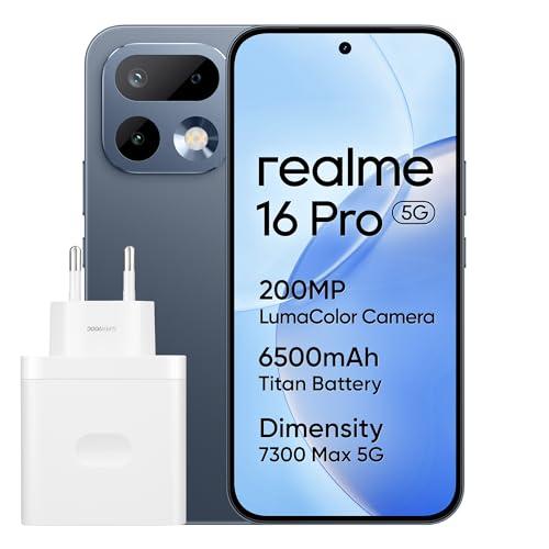 realme 16 Pro 5G Smartphone 8+256 GB, 200MP AI Camera, 6.78 144Hz AMOLED Display, 6500mAH Battery, 45W Ultra Charge, Dimensity 7300-Max, IP69, Pebble Grey
