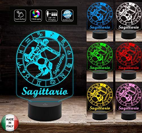 SEGNO ZODIACALE SAGITTARIO Lampada a led 7 colori selezionabili con touch Idea regalo originale e personalizzabile da tavolo o scrivania ASTROLOGIA Light night