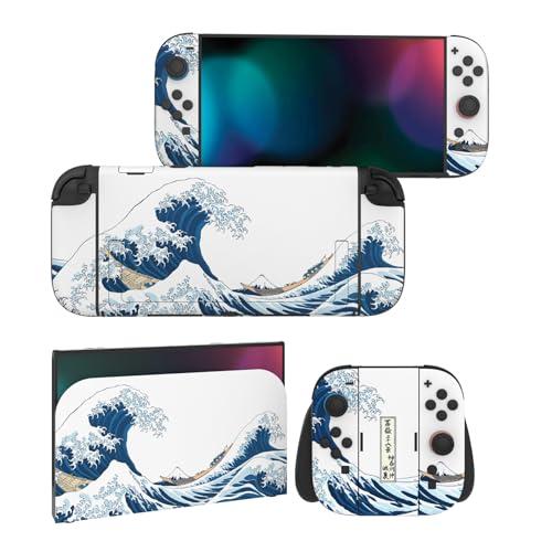 playvital Adesivo Skin per Nintendo Switch 2, 2 Set Decal Sticker Vinile Protezione per Nintendo Switch 2 Console&Dock&Grip, Grande Onda di Kanagawa