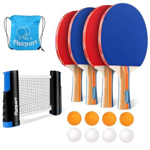 Set da Ping Pong da Tavolo con 4 Racchette, Retrattile Rete, 8 Palline e 1 Borsa per il Trasporto, per Bambini all'aperto e Adulti