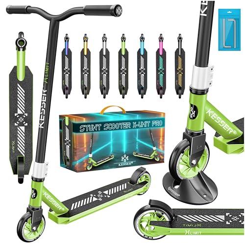 KESSER® Monopattino acrobatico X-Limit-Pro 360Ḟ, monopattino acrobatico con supporto ABEC 9 cuscinetti a sfera, ruote in PU da 110 mm, monopattino scooter, verde lime