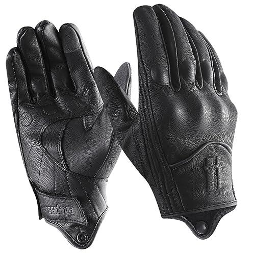 Harssidanzar Guanti da Moto in Pelle, Uomo Touch screen Guanti invernali da guida in pelle di capra GM041EU, Nero (per l'inverno), taglia M