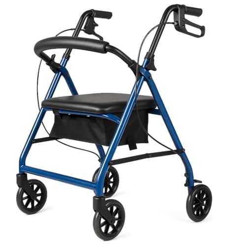 App Life Deambulatore per Anziani Leggero Pieghevole in Acciaio - Dispositivo Medico di Classe I - Regolazione Altezza - Sedile Imbottito Blu