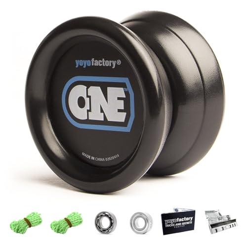 YoyoFactory One Yoyo - Nero (dal Principiante al Professionista, Cuscinetto a Sfera in Metallo, Corda e Istruzioni Incluse)