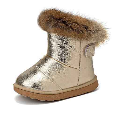 KVbabby Bambine e Ragazze Carino Stivali da Neve Morbide Fodera calda Stivali Scarpe di Cotone Piatto Pelliccia Stivali,oro,24 EU = produttore 25