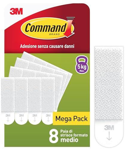 Command Strisce Adesive Appendiquadri Medie, Taglia M - 8 Paia (16 Strisce) Bianche - Appendi Quadri e Cornici senza Chiodi, Rimovibili senza Residui, Tenuta fino a 5 kg