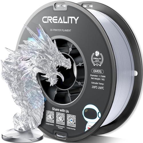 Creality Filamento PETG 1.75mm, Alta Resistenza, Inodore, Miglior Flusso, Filamento Stampante 3D, Alta Precisione 1.75mm +/- 0.03mm, 1KG PETG Trasparente