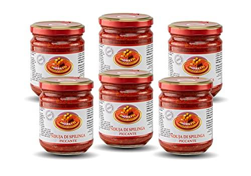 Moretti® Nduja Calabrese Di Spilinga Piccante Artigianale e Originale NO OGM Salame Spalmabile e Cremosa in Vasetto da 180gr