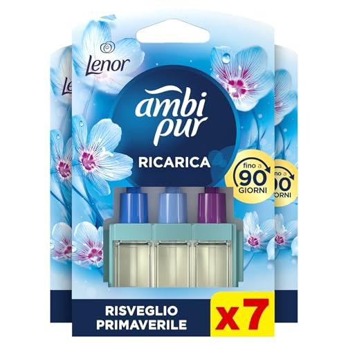 Ambi Pur 3Volution Profumatore per Ambienti, 7 Ricariche per Diffurore Elettrico, Fragranza Risveglio Primaverile, tecnologia Elimina Odori, Fino a 90 Giorni di Profumo per Ricarica
