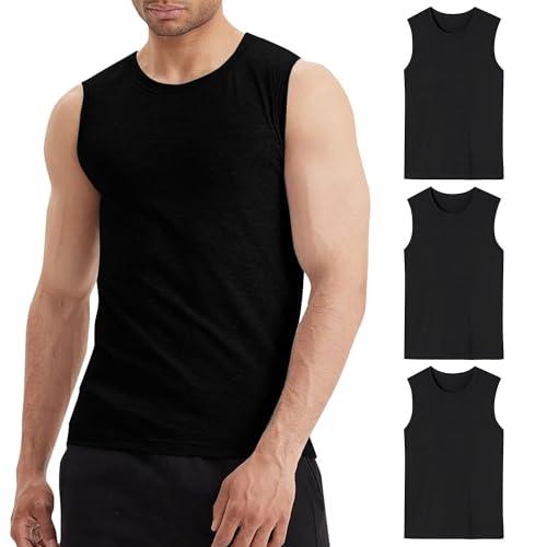 LiKing Pacco da 3 Canotta Uomo,100% Cotone,Tank Top Sportive Allenamento Canotte Elasticizzato Stringer Vest,Senza Maniche,con Scollo Rotondo,Casual Canotte estive Smanicato Uomo Nero S