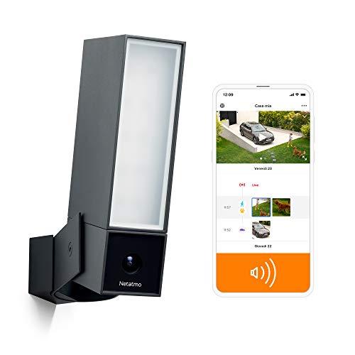 Netatmo Telecamera WIFI Esterna Intelligente con Sirena da 105 dB, Luce Integrata, Sensore di Movimento, Visione Notturna, Senza abbonamenti, Nero Intenso, NOC-S-IT