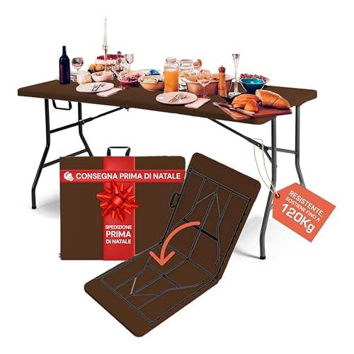 Avilia Tavolo Pieghevole Portatile da Campeggio - Richiudibile, Sistema di Blocco Sicurezza, Capacità 6 Persone, Colore Noce, 180x75x74cm