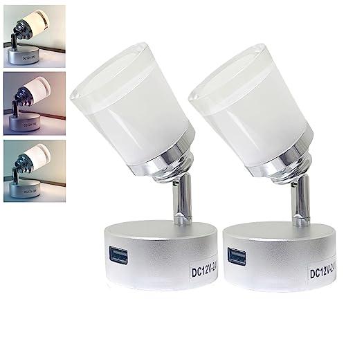 Intckwan 12 Volt Led Lamps Motorhome, 12v Led Lampada di Lettura Caravan con Usb, 3W, Interruttore Dimmer Tattile, Bianco Giallo e Luce Calda, per DC12-24v Auto Camion Caravan Campeggio Barca (2 Pcs)