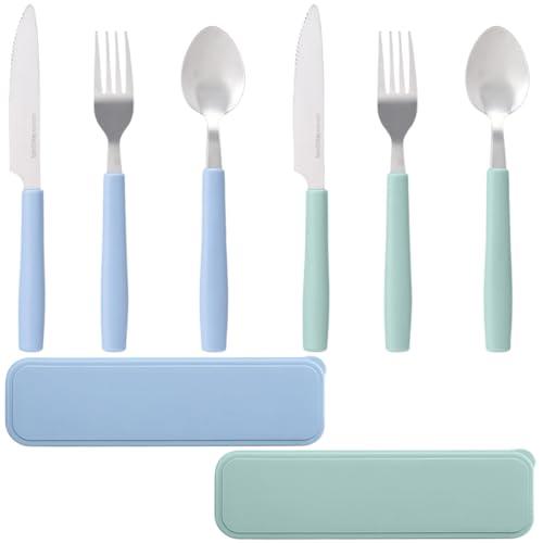 Posate da Viaggio con Custodia, 6 Pezzi Portaposate da Viaggio, Porta Posate Pranzo Ufficio, Inox Posate da Campeggio, Portapranzo Portatile